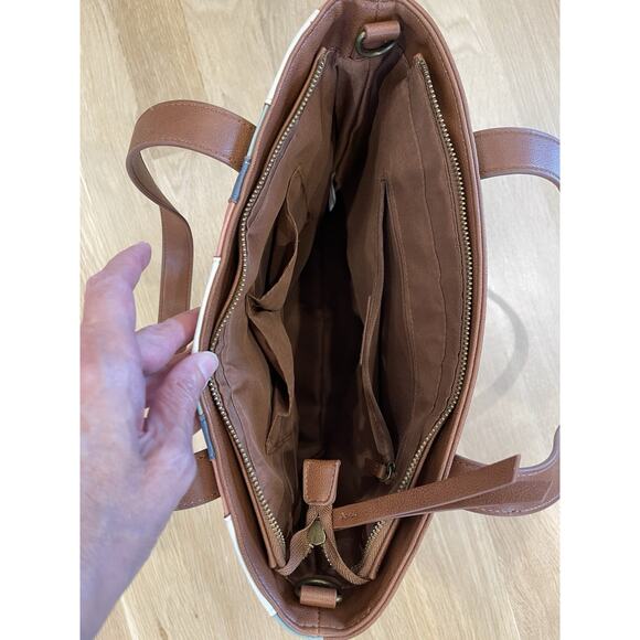 Frye and Co Multicolored Striped Tote Bag Handbag Vegan Faux Leather NWOT - Picture 7 of 9